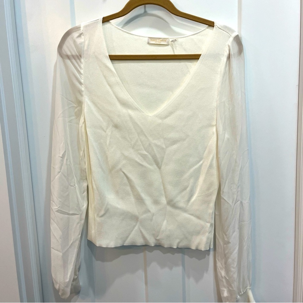Ramy Brook Women’s Long Sheer Sleeve V Neck Blouse Size Large